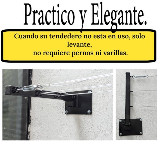 Tendedero Plegable para Ropa y Cobijas, de Color Blanco o Negro. (Cable de Acero, 3 líneas)