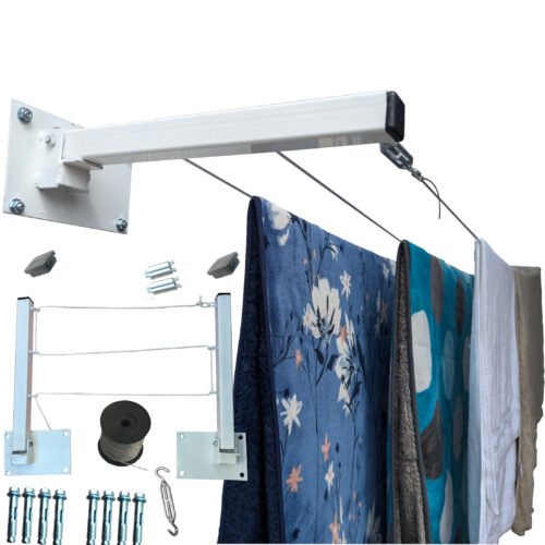 Tendedero Plegable para Ropa y Cobijas, de Color Blanco o Negro. (Cable de Acero, 3 líneas)