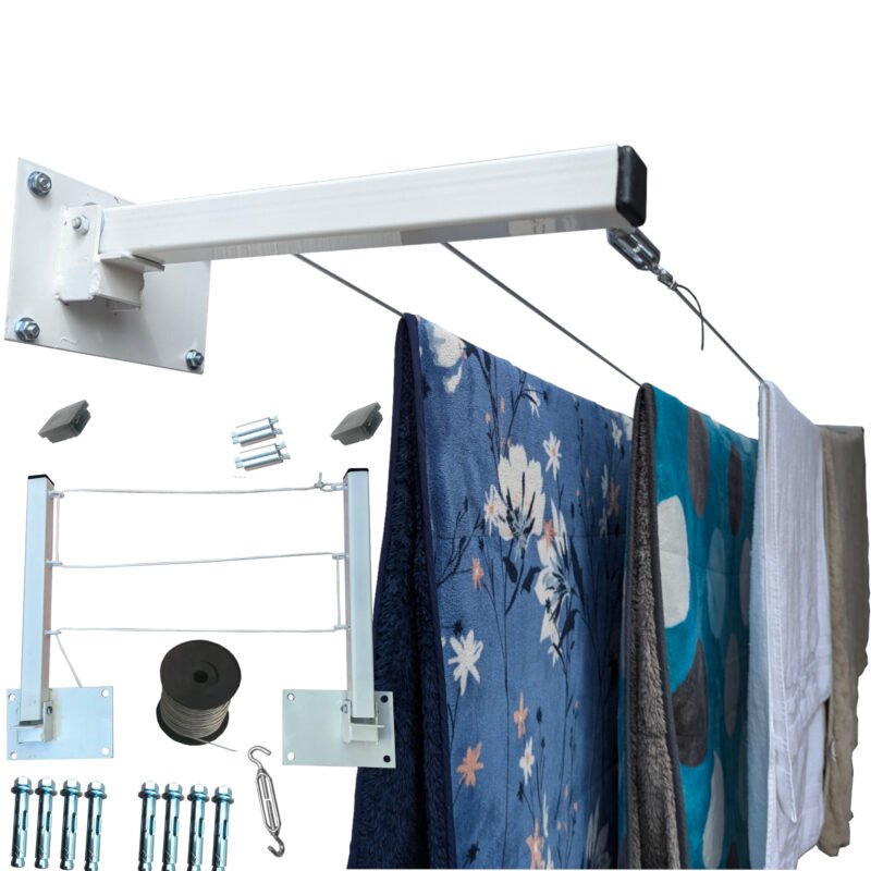 Tendedero Plegable para Ropa y Cobijas, de Color Blanco o Negro. (Cable de Acero, 3 líneas)