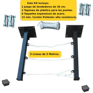 ONE SUPER PRACTIC Tendedero Plegable para Ropa y Cobijas Pesadas, Moderno y Elegante de Color Negro ó Blanco. (Cordón Poliéster, 3 líneas)
