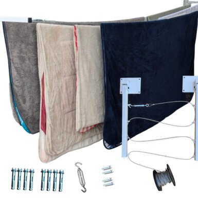 Tendedero Plegable para Ropa y Cobijas Pesadas, de Colores Blanco y Negro, Cable de Acero, 4 líneas