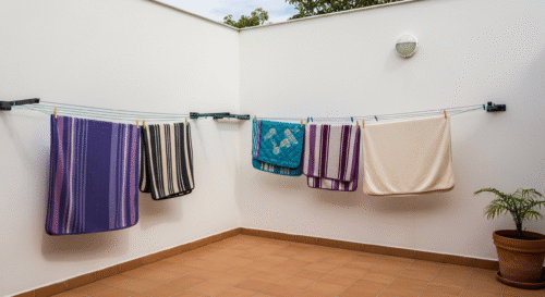 Tendedero Plegable para Ropa y Cobijas Pesadas, de Colores Blanco y Negro, Cable de Acero, 4 líneas