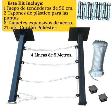 ONE SUPER PRACTIC Tendedero Plegable para Ropa y Cobijas Pesadas, Moderno y Elegante de Color Negro o Blanco. (Cordón Poliéster, 4 líneas)