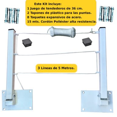 ONE SUPER PRACTIC Tendedero Plegable para Ropa y Cobijas Pesadas, Moderno y Elegante de Color Negro ó Blanco. (Cordón Poliéster, 3 líneas)