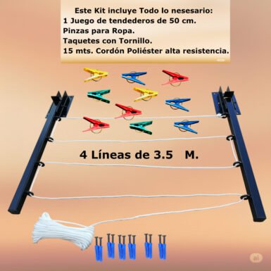 ONE SUPER PRACTIC Tendedero Plegable, Retráctil, Modelo Económico, para tendido y Secado de Ropa. (4 Líneas con cordón)