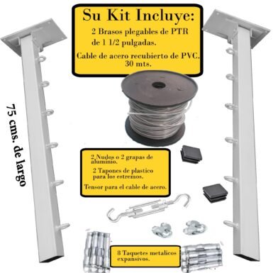 Tendedero Plegable para Ropa y Cobijas Pesadas, de Color Negro y Blanco. (Cable de Acero, 6 líneas)