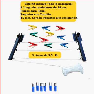 ONE SUPER PRACTIC Tendedero Plegable, Retráctil, Modelo Económico, para tendido y Secado de Ropa. Fácil Instalación, Tendedero para Ropa, Balcón, Patio, Terraza (3 Líneas con cordón)