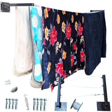 Tendedero Plegable para Ropa y Cobijas, de Color Blanco o Negro. (Cable de Acero, 3 líneas)