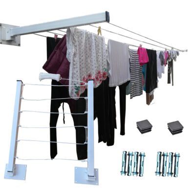 ONE SUPER PRACTIC Tendedero Plegable para Ropa y Cobijas Pesadas, Moderno y Elegante de Color Negro. (Cordón Poliéster, 6 líneas)