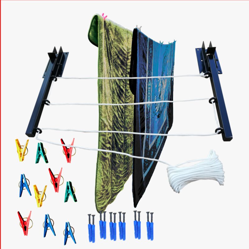 ONE SUPER PRACTIC Tendedero Plegable, Retráctil, Modelo Económico, para tendido y Secado de Ropa. Fácil Instalación, Tendedero para Ropa, Balcón, Patio, Terraza (3 Líneas con cordón)