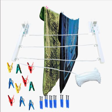 ONE SUPER PRACTIC Tendedero Plegable, Retráctil, Modelo Económico, para tendido y Secado de Ropa. Fácil Instalación, Tendedero para Ropa, Balcón, Patio, Terraza (3 Líneas con cordón)