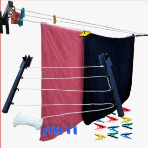 ONE SUPER PRACTIC Tendedero Plegable para Ropa y Cobijas Pesadas, Moderno y Elegante de Color Negro ó Blanco. (Cordón Poliéster, 3 líneas)