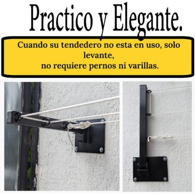 ONE SUPER PRACTIC Tendedero Plegable para Ropa y Cobijas Pesadas, Moderno y Elegante de Color Negro ó Blanco. (Cordón Poliéster, 3 líneas)