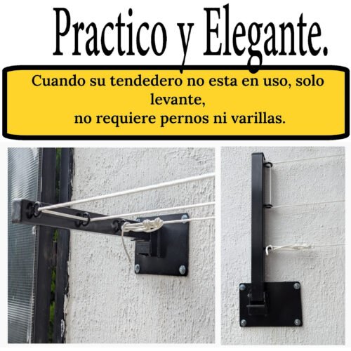 ONE SUPER PRACTIC Tendedero Plegable para Ropa y Cobijas Pesadas, Moderno y Elegante de Color Negro ó Blanco. (Cordón Poliéster, 3 líneas)